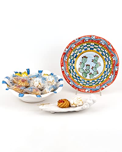 Kuchendekoration Fichidindia aus Keramik von Caltagirone im Stil des Sicilianischen Einkaufswagen und Mandelpasten von Ceramiche Azzaro & Romano Caltagirone