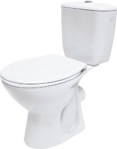 CERSANIT Stand WC mit Spülkasten Komplett | Toiletten mit Toilettensitz aus Polypropylen | System spülen 3/6 l | Kloschüssel mit Waagerecht Ablauf - 37,5 cm Breite | Stand WC aus Keramik | Farbe: Weiß von cersanit