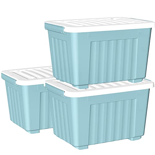 Cetomo,55L,3er-Pack, Aufbewahrungsbox mit deckel,Aufbewahrungsboxen, mit Clips, stapelbar, Wohnzimmer, Schlafzimmer.lebensmittelecht,Verschlussclips,Neumaterial Plastik-Box blau von Cetomo