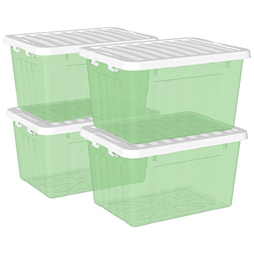 Cetomo 15L*4 Kunststoff-Aufbewahrungsbox transparent grün mit haltbarem Deckel und Sicherheitsverschluss stapelbar und verschachtelbar 4-Packs mit Verschluss von Cetomo