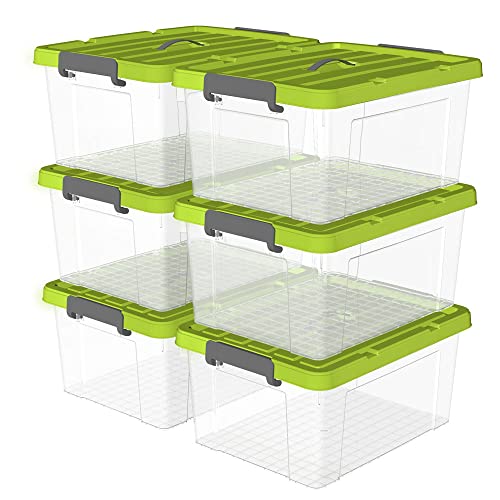 Cetomo 35L*6 Kunststoff-Aufbewahrungsbox Box transparent Behälter mit langlebigen grünen Deckel und Sicherheitsverschluss stapelbar und verschachtelt 6 Packs von Cetomo
