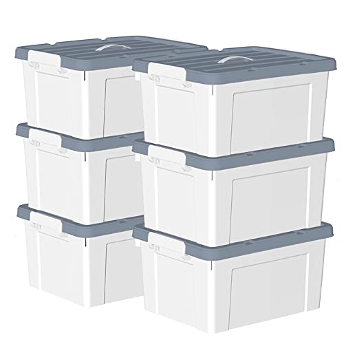 Cetomo 45L * 6 Kunststoff-Aufbewahrungsbox Box mit haltbarem Deckel und Sicherheitsverschluss stapelbar und verschachtelt 6-Packs weiß von Cetomo