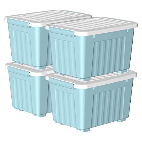 Cetomo,55L,4er-Pack, Aufbewahrungsbox mit deckel,Aufbewahrungsboxen, mit Clips, stapelbar, Wohnzimmer, Schlafzimmer.lebensmittelecht,Verschlussclips,Neumaterial Plastik-Box blau von Cetomo