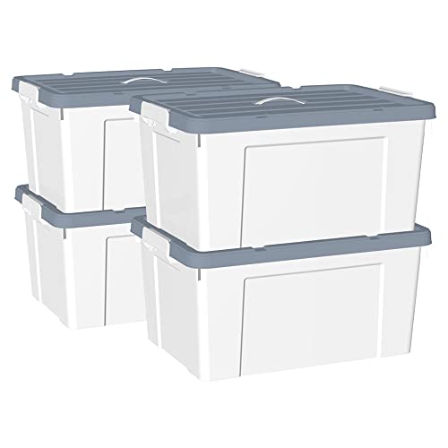 Cetomo 65L*4 Kunststoff-Aufbewahrungsbox Box mit haltbarem Deckel und Sicherheitsverschluss stapelbar und verschachtelbar 4 Stück Weiß von Cetomo
