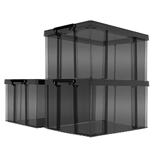 Cetomo 80 x 3 Kunststoff-Aufbewahrungsbox mit robustem Deckel und sicheren Verriegelungsschnallen, stapelbar und stapelbar, 3 Stück, transparentes Schwarz mit schwarzer Schnalle von Cetomo