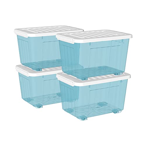 Cetomo 80L*4 Kunststoff-Aufbewahrungsbox Transparent Blau Box Behälter mit haltbarem Deckel und Sicherheitsverschluss stapelbar und verschachtelbar 4-Packs mit Verschluss von Cetomo