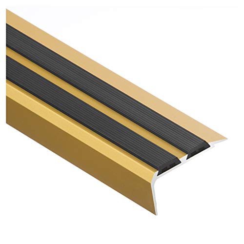Aluminium Breite Treppenprofil |Treppenkantenprofil | Winkelprofil mit Gummi | Antirutschgummi |19 x 35 x 1000 mm |Gold | CEZAR von Cezar