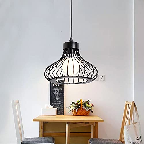 Chao Zan Vintage Pendelleuchte, E27 Retro Pendellampe, Lampe Esstisch,Metall Drahtkäfig Hängelampe,Industriale Pendelleuchte Wohnzimmer,Schwarz,ohne Leuchtmittel (B) von Chao Zan