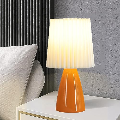 Handbemalte glasierte Keramik-Tischlampe Stil Retro-Porzellan-Schlafzimmer-Nachttischlampe Stoff E27 Tischleuchte Schreibtischlampe mit Schalter für Schlafzimmer Büro-Nachtlampe,Rosa Gelb Weiß von Chao Zan