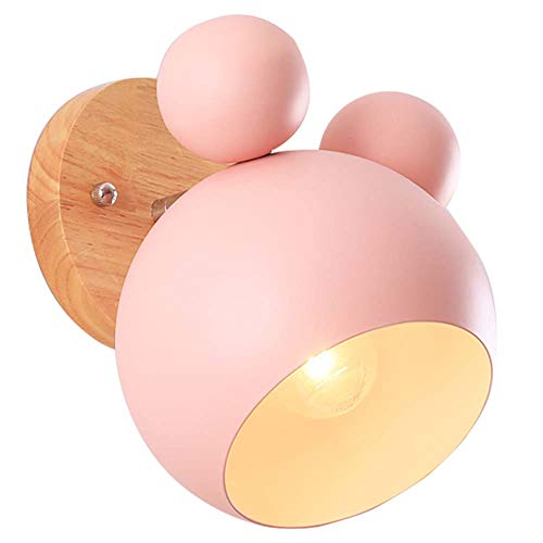 LED Wandleuchte, Nordische Kreative Wanddekoration Lampe, Einfache Cartoon Nachttischlampe Eisen Holz, Log Kinderzimmer Wandlampe, Innenwandleuchte-Schlafzimmer Innen Flur Lampe rosa grün weiß (rosa) von Chao Zan