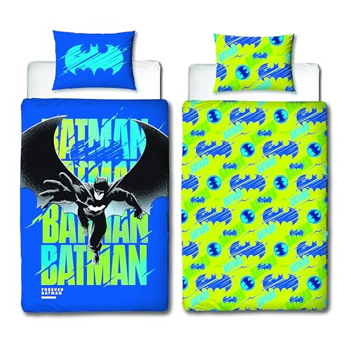 Character World Batman DC Offizielles Lizenzprodukt City Brights Design Jungen Einzelbettwäsche-Set | wendbare zweiseitige Bettwäsche inklusive passendem Kissenbezug | perfekt für Kinderzimmer von Character World