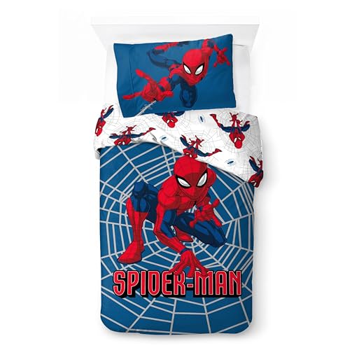 Character World Disney Offizielles Spiderman-Bettwäsche-Set für Einzelbett, wendbar, 2-seitig, inkl. passendem Kissenbezug, Kriminalbekämpfer-Design-Marken, Einzelbett-Set von Character World