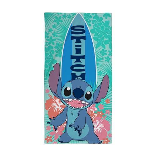 Character World Offizielles Disney Lilo and Stitch Kinder-Handtuch, superweiches Gefühl, legendäres Surf-Design, perfekt für Zuhause, Bad, Strand und Schwimmbad, Einheitsgröße, 70 cm x 140 cm, 100% von Character World
