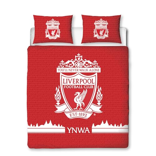 Character World Liverpool FC Offizielles Doppel-Bettwäsche-Set, Farbdesign, wendbar, 2-seitig, Fußball-Bettwäsche, offizielles Merchandise-Produkt, inklusive passenden Kissenbezügen von Character World