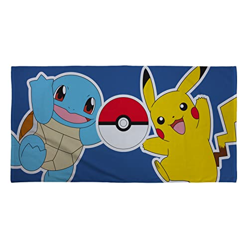 Character World Offizielles Pokémon-Handtuch für Kinder, superweiches Gefühl, Land-Design, Pikachu-Squirtle, perfekt für Zuhause, Bad, Strand und Schwimmbad, Einheitsgröße, 70 x 140 cm von Character World