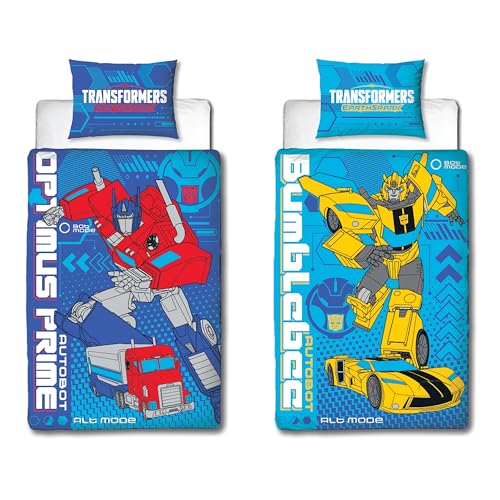 Character World Transformers Optimus Prime Bumblebee Offizielles Kinder-Bettwäsche-Set für Einzelbett, wendbar, 2-seitig, inkl. passendem Kissenbezug, Charges-Design, Einzelbett-Set von Character World