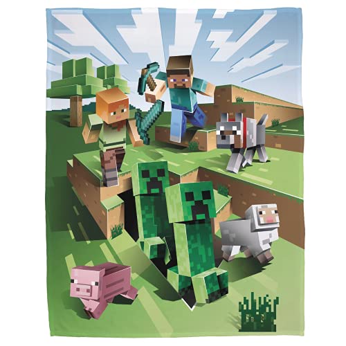 Character World Minecraft Kuscheldecke 160x200 cm · Coral Fleece-Decke Minecraft Figuren Fanartikel für Kinder, Teenager und Erwachsene · Tagesdecke · Überwurf von Character World