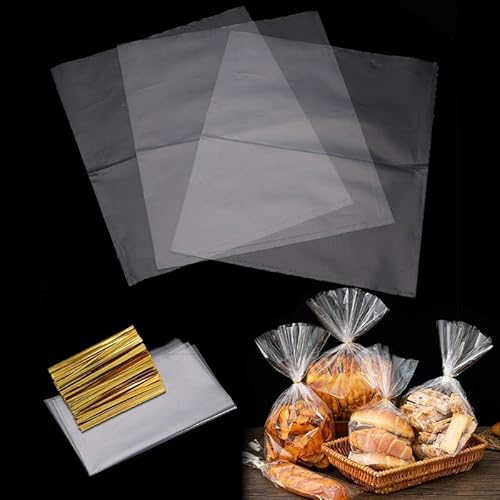 200pcs Cellophantüten 21x30/17x25/15x20/10x15cm Süßigkeiten tüten Transparent kekstüten mit Metallischen Bindebaender für Brot Kekse Kindergeburtstag Gastgeschenke Tütchen (25cm*35cm) von Chedin