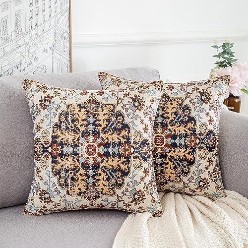 Deko Kissen Leinen Boho Kissenbezug Türkischer Teppich Ethno Muster Moderne Kissenbezüge Couchkissen Zierkissenbezüge für Sofa, Schlafzimmer, Outdoor, Zuhause, Büro, Braunem ,45 x 45 cm, 2er-Set von Cheekywares