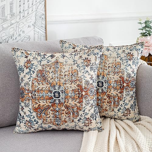 Sofakissen 45 X 45 Blau Deko Kissenbezug Türkischer Antiker Orientalischer Teppich Kissenhülle Moderne Abstrakte Leinen Kopfkissenbezug Kissen Bezüge Herbst für Wohnzimmer Schlafzimmer 2er Set von Cheekywares