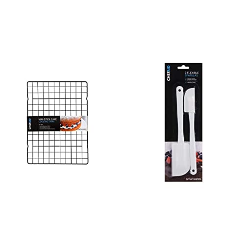 Chef Aid Non-Stick Cooling Rack - 25 x 35cm+Teigschaber, 2 Stück, Plastic, Weiß von Chef Aid