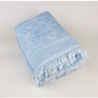 Vintage Blaue Strukturierte Rechteckige Badetücher Mit Blumenfransen - Set Zwei | 2 Baumwoll/Polyester-Mischung Made in Canada von ChenuzAtelier