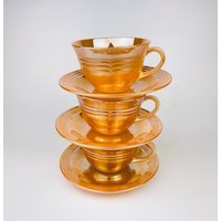 Vintage Pfirsich Lustreware Swirl Teetasse + Untertasse Set Ersatz - Dreier-Set | 3 Anchor Hocking Fire King Made in Den Usa von ChenuzAtelier