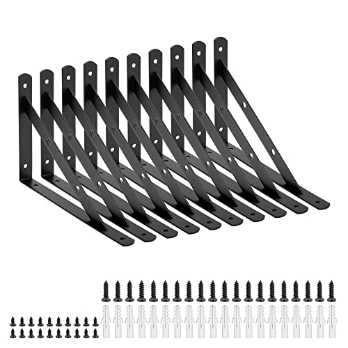 Cherbowing Regalhalterung Dreieckig 10 PCS 300x200mm Regalwinkel Wand dekorative Regalträger 90° Winkel Regal schwarz metall mit Schrauben von Cherbowing