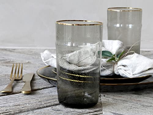 Chic Antique Glas Trinkglas Wasserglas mit Goldrand Grau Spülmaschinenfest 45cl von Chic Antique