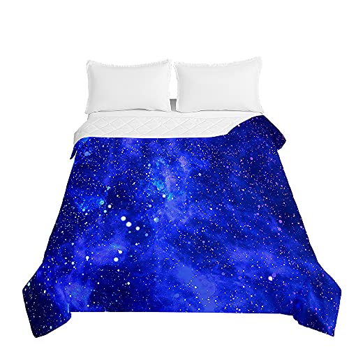 Chickwin Tagesdecken Bettüberwurf, 3D Sternenklarer Himmel Drucken Sommer Tagesdecke mit Prägemuster Wohndecke aus Mikrofaser Bettdecke für Einzelbett Doppelbett oder Kinder (Blau,180x220cm) von Chickwing