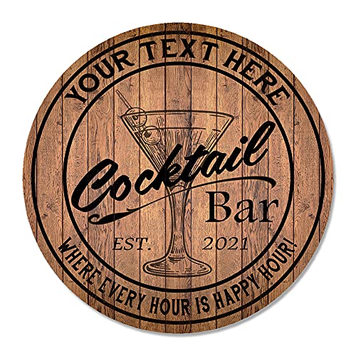 Personalisierte Cocktail Bar Schild 10 "14" 18 "Runde Holz Schild Home Bar Zubehör Lounge Martini Bar Dekor B3-00140052001 von Chico Creek Signs