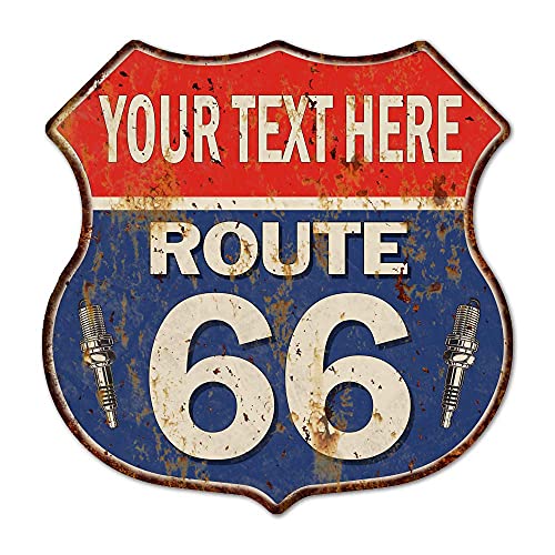 Personalisiertes Route 66 Schild Ihr Text Name Vintage Retro Mann Höhle Wandkunst Blechschilder Dekor Mancave Dekorationen Plaque Dad Geschenk 12 x 12 Hochglanz Metall 21110002001 von Chico Creek Signs