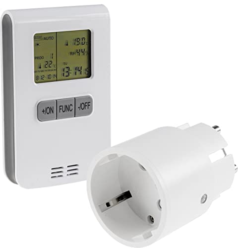 Thermostat Funk Set mit Steckdose - Funk-Steckdose mit Temperatur Funksender - Pilota Casa Display 433,92Mhz - Automatische Temperatur-Steuerung von ChiliTec