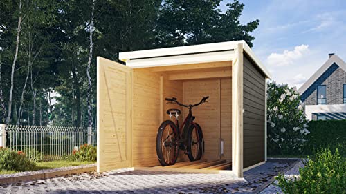 CHILLROI® Karibu Fahrradgarage 19mm Set mit Dachfolie naturbelassen oder terragrau (terragrau) von Chillroi