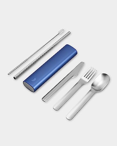 Chilly's Besteck – Edelstahl-Utensilien mit Aluminium-Reise-Etui – Messer, Gabel, Löffel und Strohhalm – Walblau von Chilly's