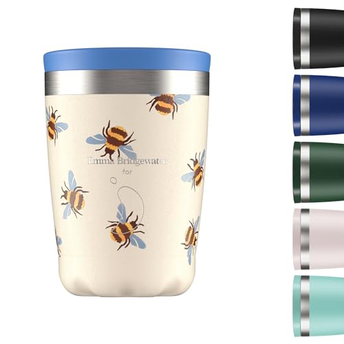 Chilly's Original Kaffeebecher - Reise-Thermo-Tasse für kalte und heiße Getränke - Mehrwegbecher mit Deckel - Doppelwandig und Vakuumisoliert - Edelstahl - 340ml - Bumblebee Blue Wing von Chilly's