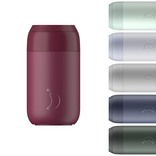 Chilly's Serie 2 Isolierter Kaffebecher - Doppelwandige Tasse mit Deckel - BPA-Freier Edelstahl - Plum Red, 340ml von Chilly's