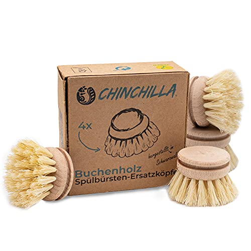 Chinchilla® 4er Set Wechselköpfe aus Holz für Spülbürste | Ersatzkopf mit Naturborsten aus Fibre (vegan) |universelle Spülbürstenköpfe | nachhaltige Küche & Zero Waste von Chinchilla