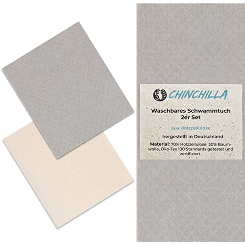 Chinchilla® Geschirrtücher aus Zellulose | Schwammtuch 2er Set in Grey & White | Made in Germany | Nachhaltige Produkte & Zero Waste | Alternative Geschirrtuch | Wiederverwendbare Küchentücher von Chinchilla