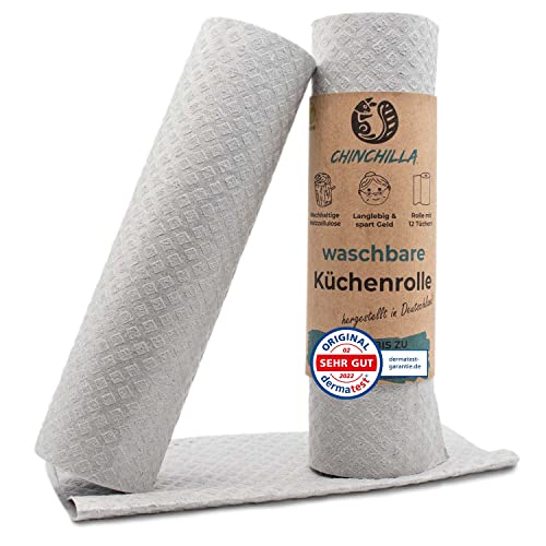 Chinchilla® Waschbare Küchenrolle | 12 nachhaltige Allzwecktücher | made in Germany | Nachhaltige Produkte & Zero Waste | Alternative Küchenrolle | Wiederverwendbare Küchentücher grau saugstark von Chinchilla