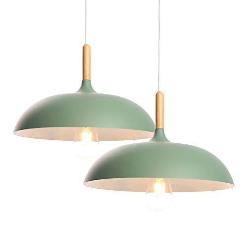 2PC E27 Modern LED Pendelleuchte Hängeleuchte Loft Leuchtmittel Lampenschirm Stilvollen Pendelleuchte Hängelampe mit Metallschirm Pendellampe Deckenlampe Φ35cm(Grün) von Chrasy