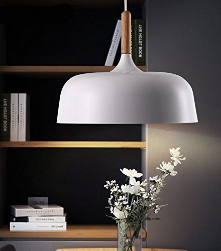 Moderne Pendelleuchte LED Lampenschirm Wohnzimmer Schlafzimmer LED Hängeleuchte Metall Höhenverstellbar Hängeleuchte 1x E27 max. 60W, Ø32 cm (Weiß) von Chrasy