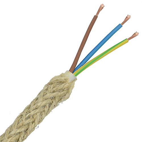 3m natürliche Jute Kabel EF 3x0,75mm² H03VV-F 3G Vintage Stromkabel Textilkabel Lampenkabel umflochten von Christoph Palme Leuchten