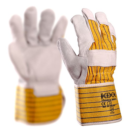 KIXX Handschuh Rindsnappa/Baumwolle Gr. 10 hellgrau/gelb von Chrysal