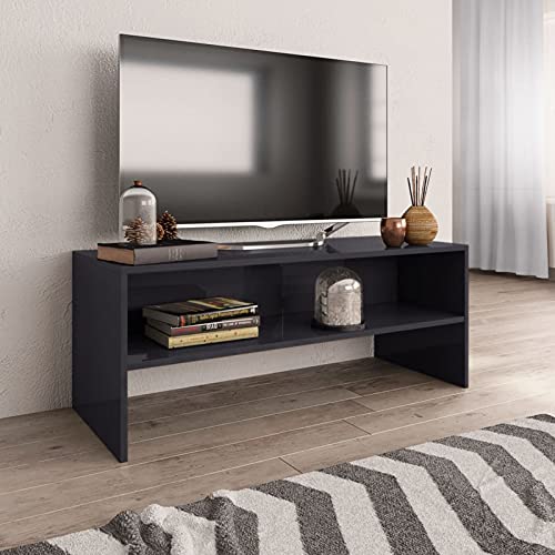 Chusui TV-Schrank, Fernsehtisch, Tv Lowboard, Fernsehschrank, Tv Bank, Tv Table, Tv Kommode, Hochglanz-Grau 100 x 40 x 40 cm Spanplatte von Chusui