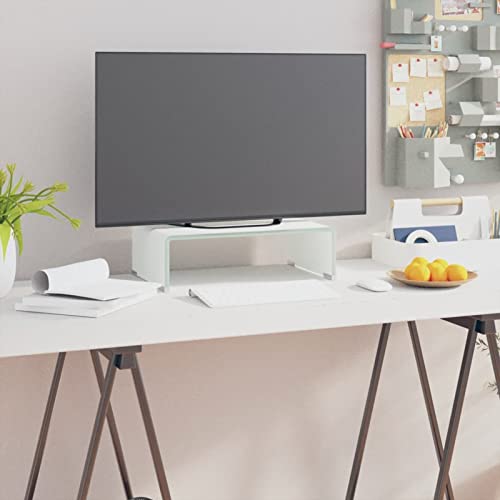 Chusui TV-Tisch/Bildschirmerhöhung, Monitorständer, Monitorerhöhung, Laptop Halterung, Druckerständer, Monitor Erhöhung Schreibtisch, Glas Weiß 40x25x11 cm von Chusui