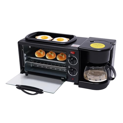 3-in-1 Frühstücksmaschine Multifunktionaler 600ml Kaffeekanne mit Trichterfilter, Toaster, 9L Backofen,Grillplatte, Antihaft-Grill, Getrennt arbeiten, 0-30min Zeitschaltuhr für Haushaltsküchen von Chynalys
