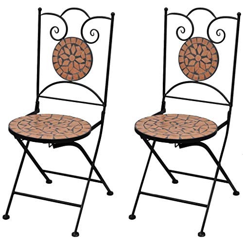 Cikonielf 2 Stück Klappstühle mit Mosaik-Dekoration, Bistrostuhl, Outdoor-Stuhl für Balkon, Terrasse oder Garten, 37 x 44 x 89 cm, Terrakotta von Cikonielf