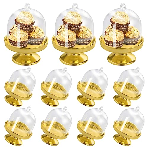 Cisolen 12 Stück Mini Kuchenglocke Tortenständer Muffinglocke Kuchen Gold Kuchenständer mit Haube Käseglocke für Hochzeit Tischdeko Geburtstag Party Deko von Cisolen