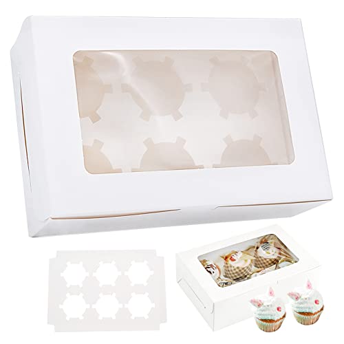 Cisolen 15 Stück Cupcake Boxes Cupcake Muffin Box mit Fenster Einlage Patisserieschachteln Box Karton Kuchenkartons mit großem Sichtfenster 6 Löchern von Cisolen